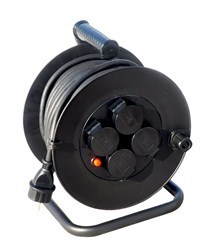 Prodlužovací kabel na bubnu 25m 4 zásuvka gumový černý 3x1,5mm PB33 Solight