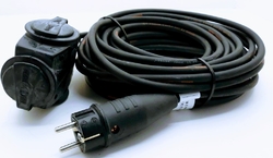 Prodlužovací kabel černý gumový 25m 3 zásuvka rozbočka 230V 3x2,5mm IP44 TITANEX 