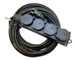 Prodlužovací kabel černý gumový 10m 4-zásuvka 230V IP44 3x2,5mm H07RN-F TITANEX