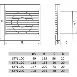 Ventilátor do koupelny axiální STYL 100 WC s časovým spínačem 007-1670 Dospel