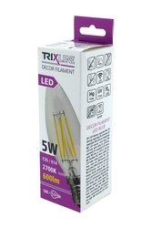 Žárovka LED E14 svíčková 5W 230V teplá bílá filament retro dekorační Trixline