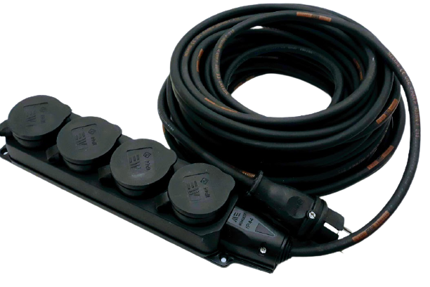 Prodlužovací kabel venkovní gumový černý 50m 4 zásuvka 230V 3x2,5mm IP44  TITANEX
