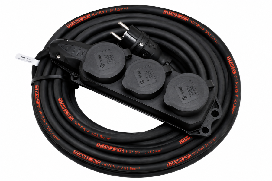 Prodlužovací kabel gumový 2m 3-zásuvka IP44 H07RN-F 3x1,5mm TITANEX TI-1867
