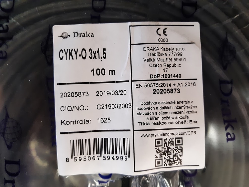 Kabel CYKY 3x1,5 (O) silový instalační Draka kabely