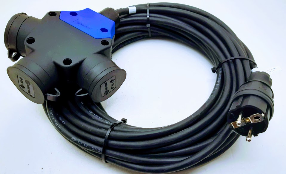 Prodlužovací kabel venkovní gumový černý 10m s rozbočkou 230V 3x1,5mm IP44 TITANEX Toraka elektro materiály