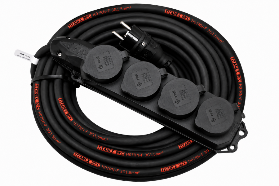 Prodlužovací kabel 50m 4-zásuvka gumový 230V IP44 H07RN-F 3x1,5mm TITANEX TI-1904