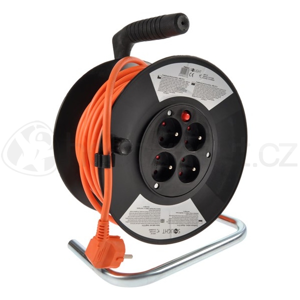 Prodlužovací kabel na bubnu 25m 4 zásuvka oranžový 3x1mm PB150 Solight