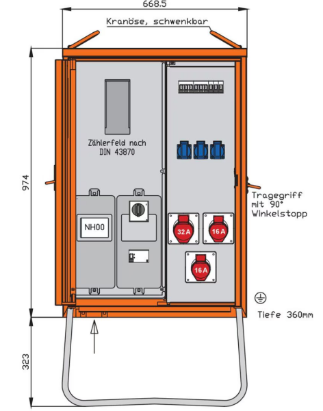Staveništní rozvaděč Walther Werke WAV 0100BR1 podružný 63A 24kVA oranžový s proudovým chráničem
