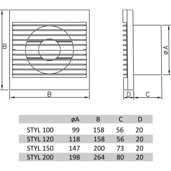 Ventilátor STYL 100 WC s časovým spínačem Dospel